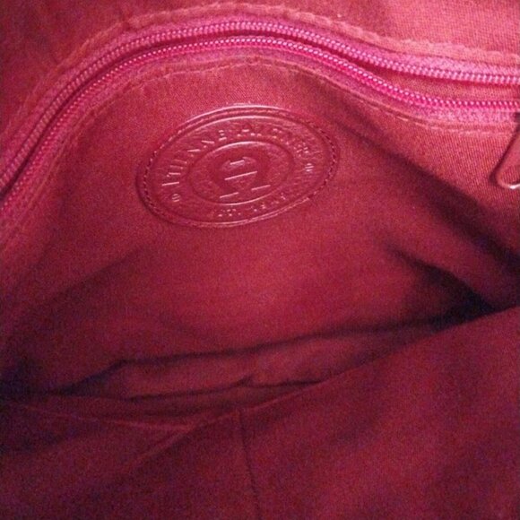 Etienne Aigner Purse Oxblood Red Pebbled Leather Big Buckle Shoulder Handbag - Picture 12 of 13